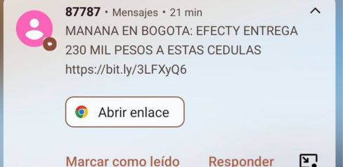 Mensaje enviado por ciberdelincuentes