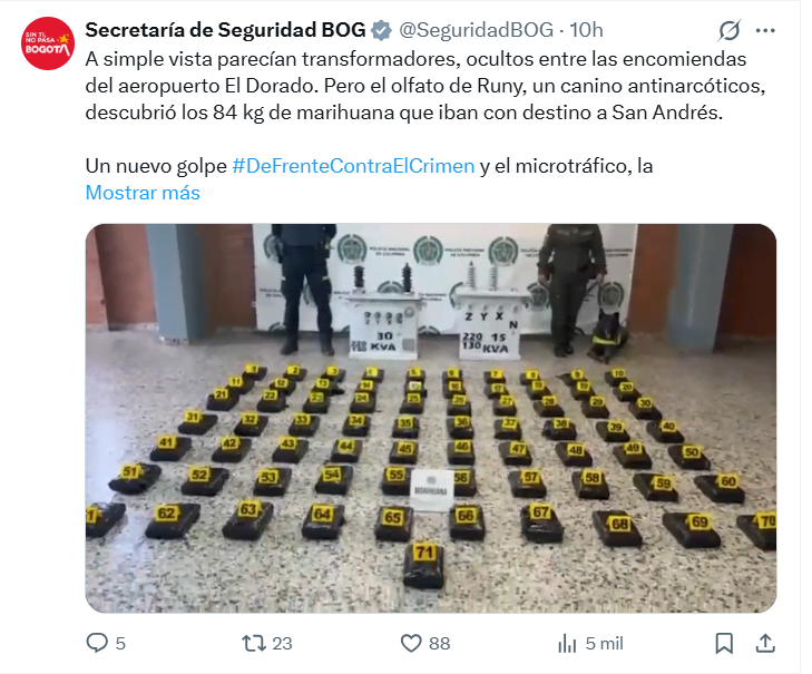 Más de 84 kilos de marihuana fueron incautados en el aeropuerto El Dorado: estaban ocultos en transformadores de energía Más de 84 kilos de marihuana fueron incautados en el aeropuerto El Dorado: estaban ocultos en transformadores de energía