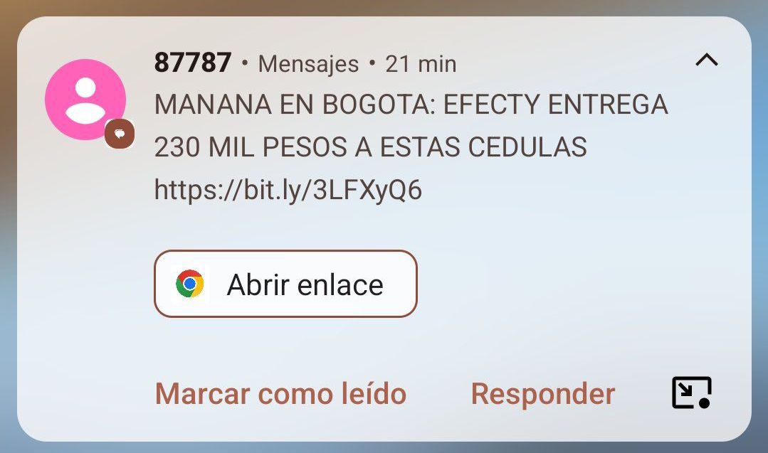 Mensaje enviado por ciberdelincuentes Mensaje enviado por ciberdelincuentes
